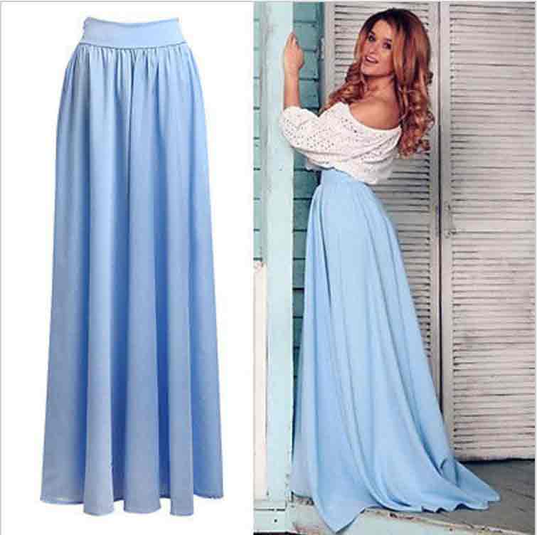 Pakistani sky blue high waist long skirts for girls