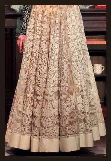 Pakistani beige long skirts in lace for girls