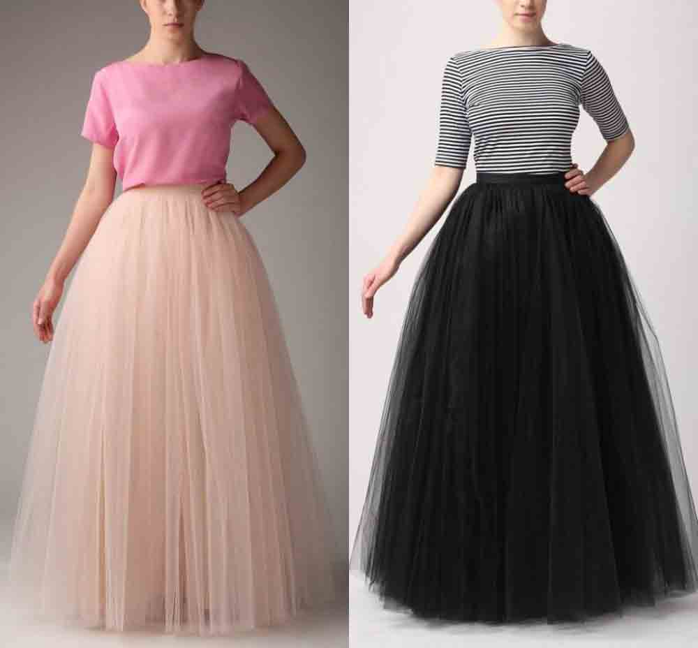 Pakistani black and baby pink puffy style long skirts for girls