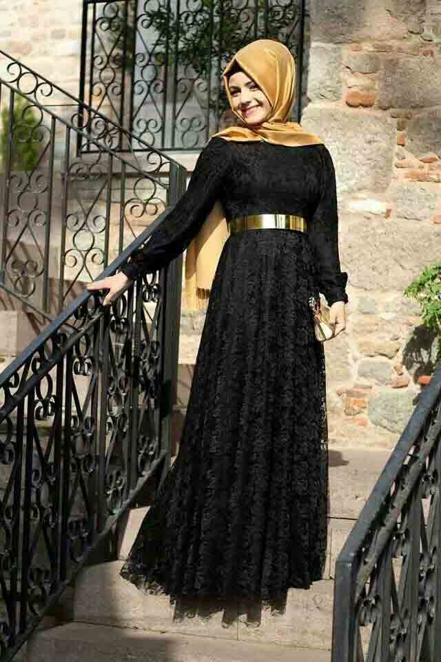 Black net frock style formal party wear abaya with hijab styles