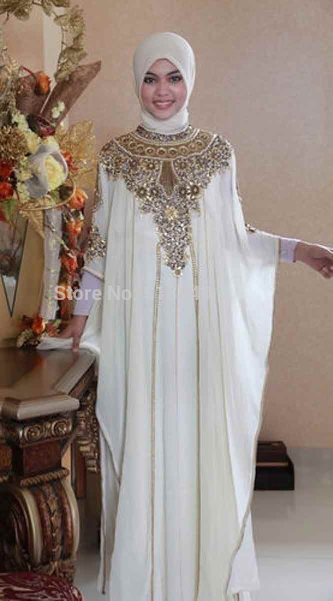 White formal party wear abaya with hijab styles for girls