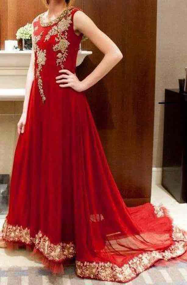 Red party wear frock designs for girls in Pakistan