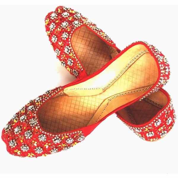 Red fancy khussa shoes designs for girls