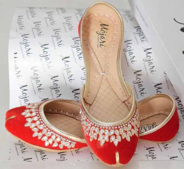 Red party wear fancy khussa shoes designs for girls