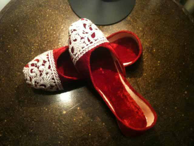 Red party wear fancy khussa shoes designs for girls