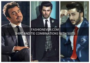 Shirt and tie combinations with black grey navy blue and brown color suits in Pakistan