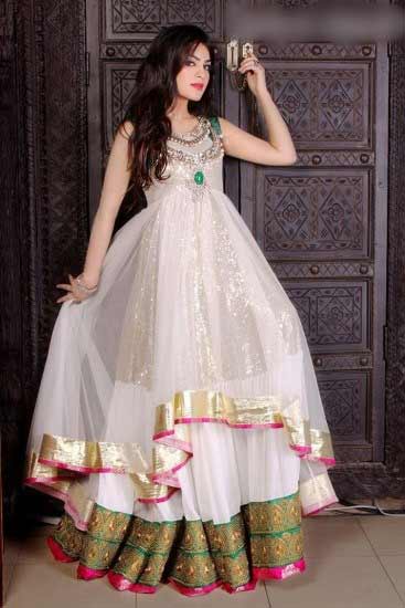 White party wear frock designs for Pakistani girls