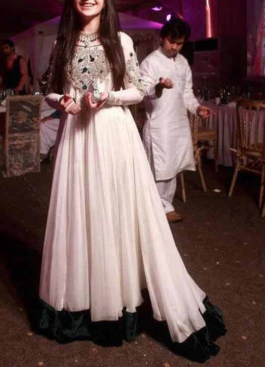 White party wear long frock designs for girls in Pakistan