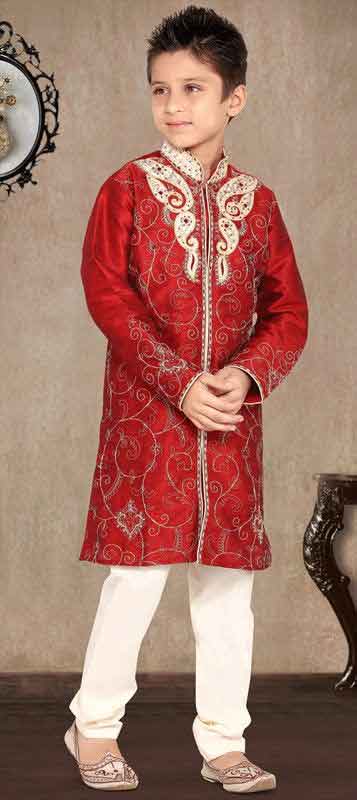 Red and white sherwani for kids