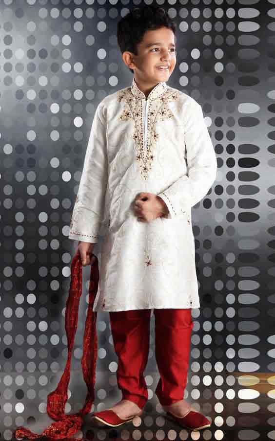 White and red sherwani designs for kids