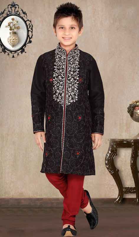 Black sherwani with red pajama for kids