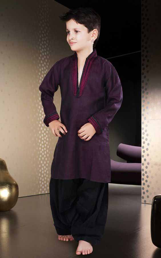 Latest magenta sherwani with black shalwar for kids