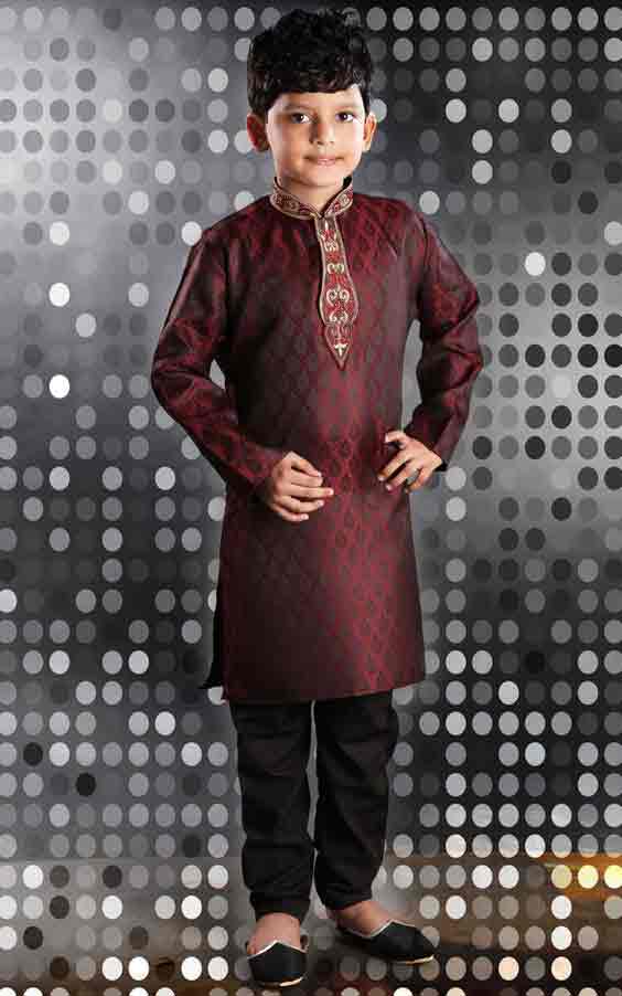 Latest maroon sherwani with black pajama for kids