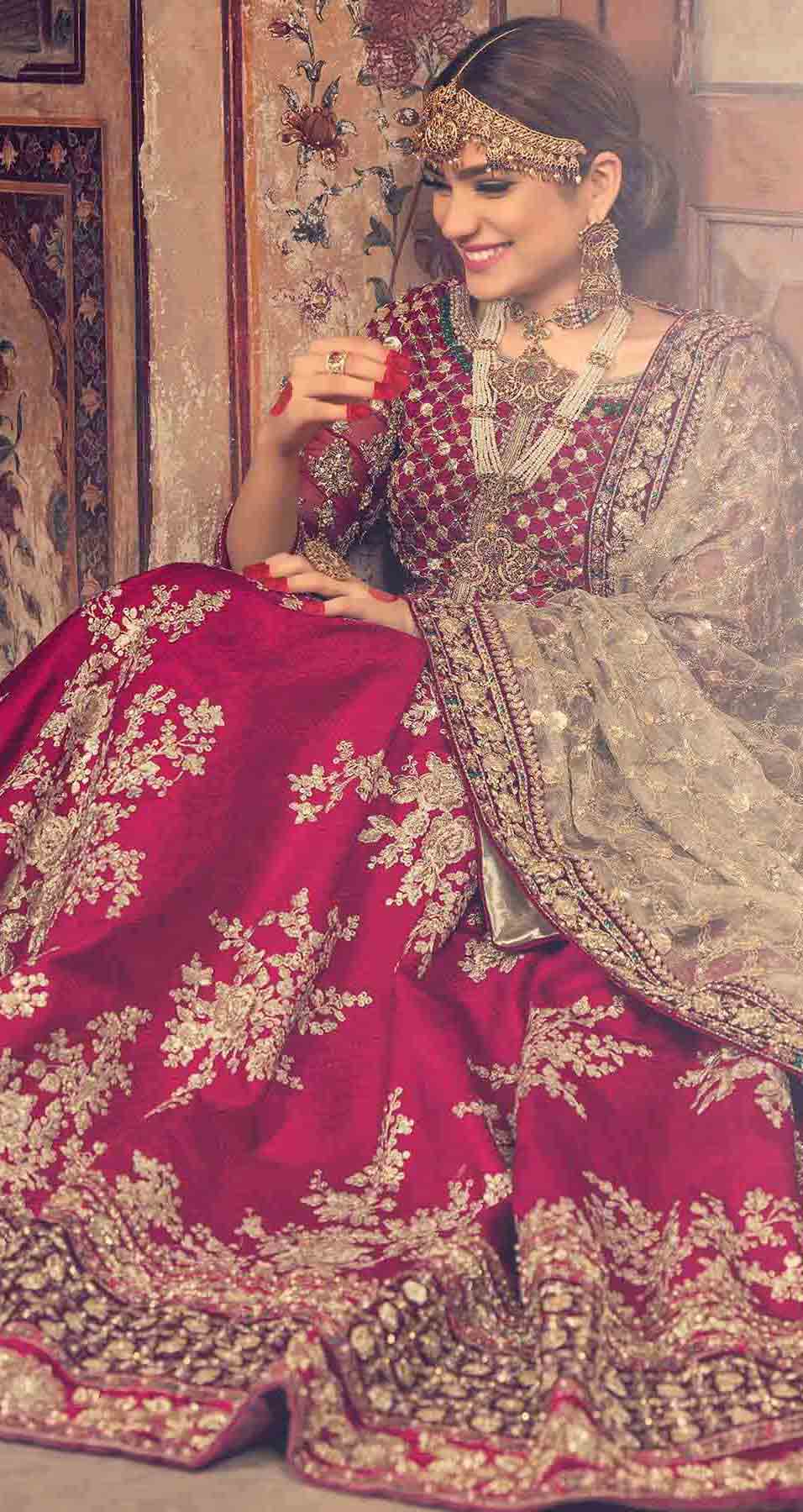 New style Pakistani bridal dress in red and golden color combinations 2018