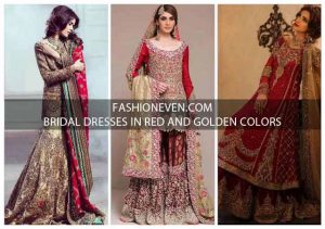New style Pakistani bridal dress in red and golden color combinations 2018