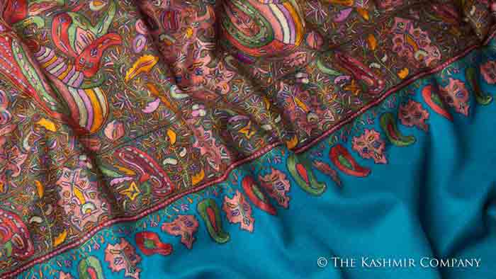 Handmade embroidered pashmina shawls in blue color for winter season