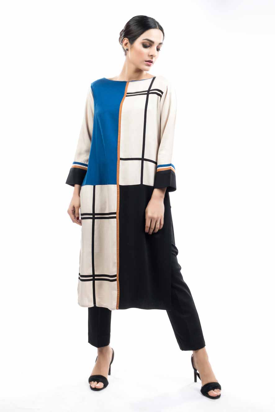 White blue and black color blocking shirt for girls