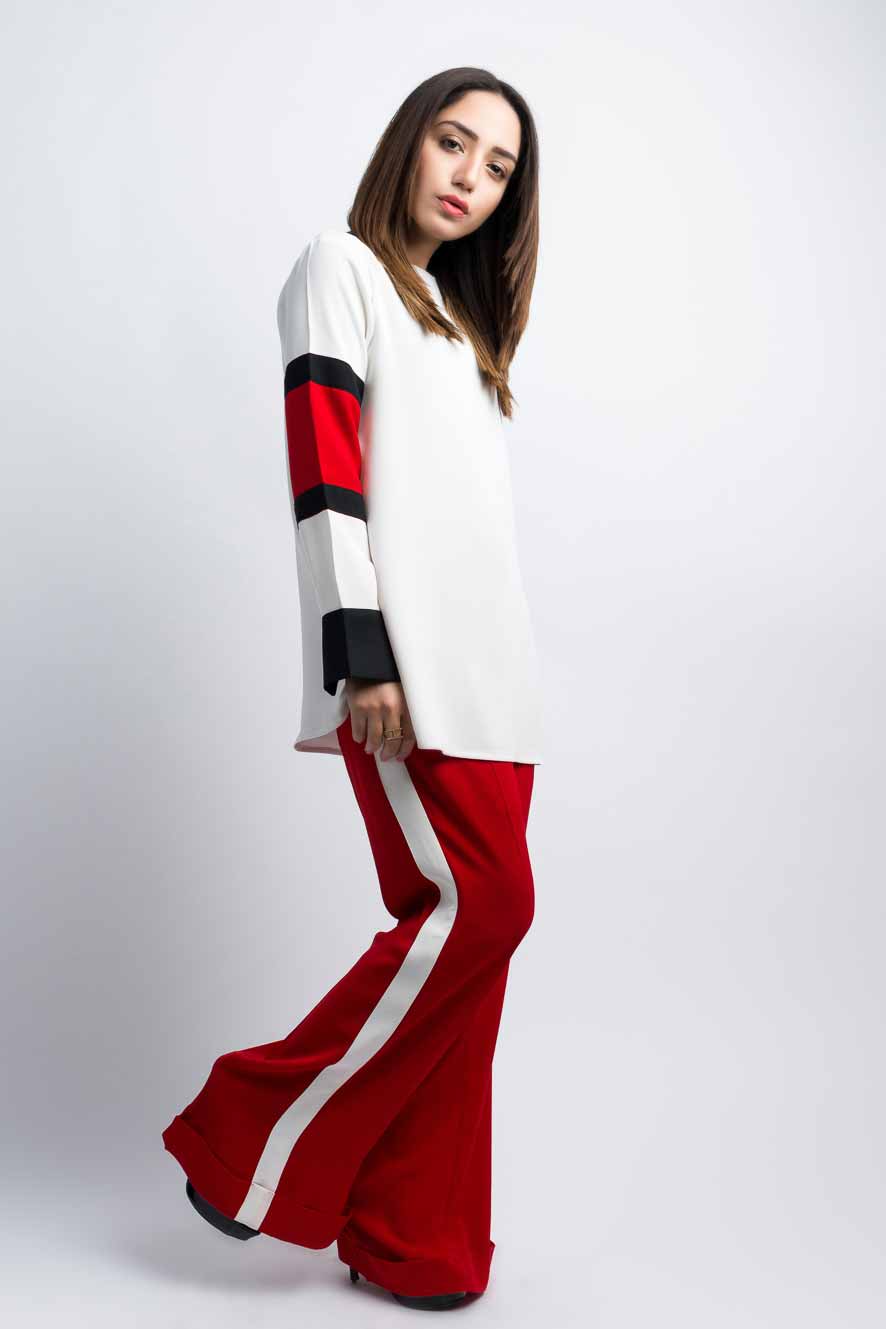 Latest white and red color blocking dress for girls