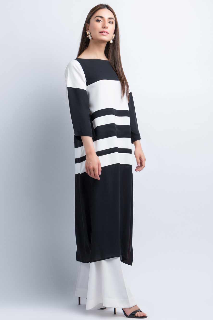 Black and white color blocking dress