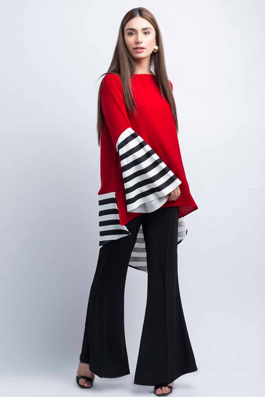 Red and black color blocking shirt designs