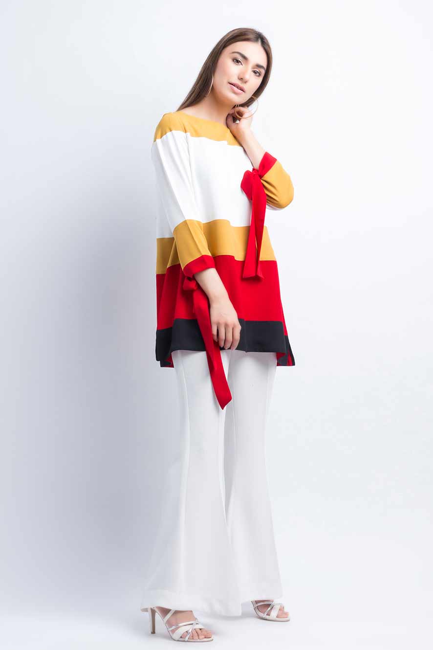 Latest white and red color blocking shirt for girls