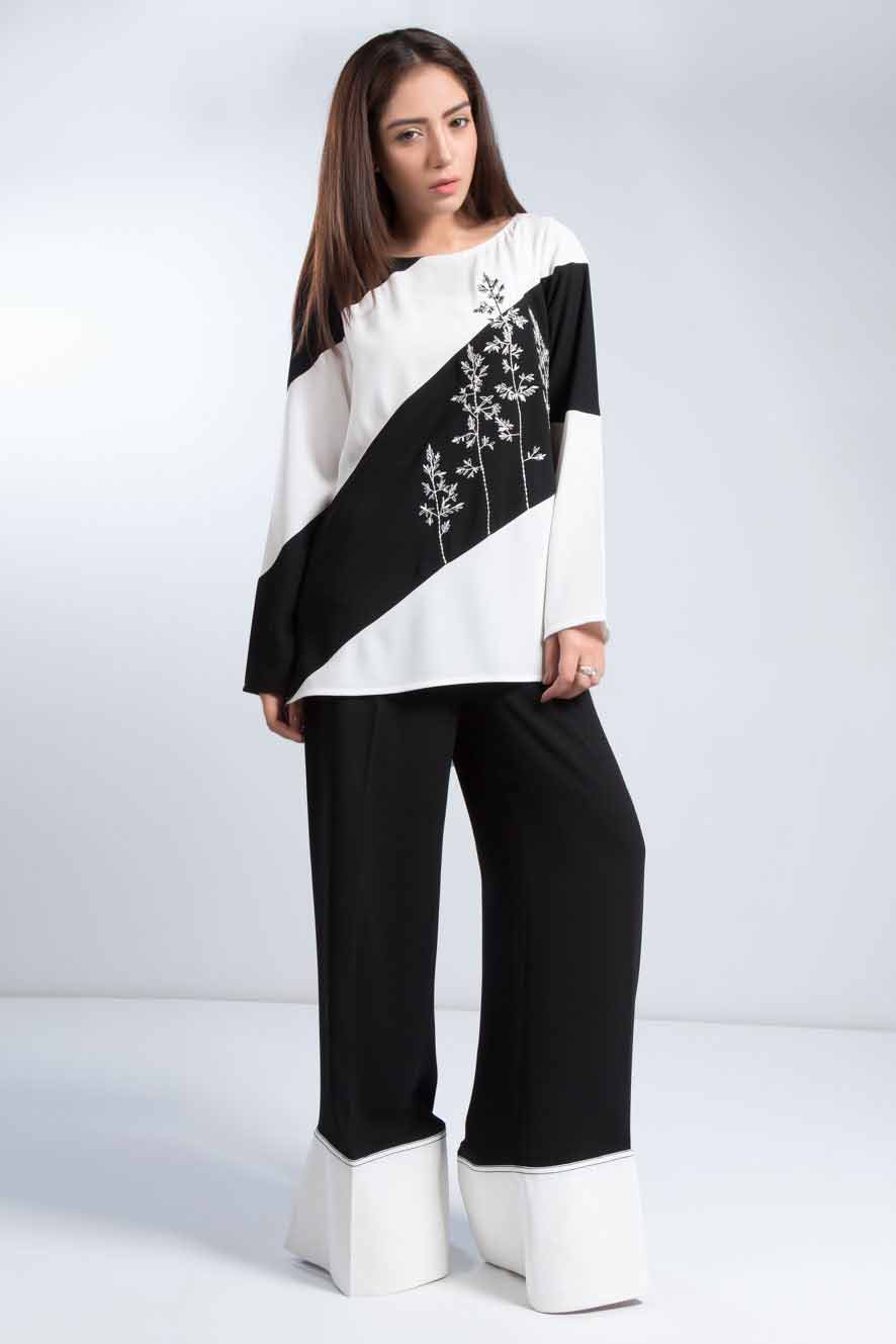 Latest black and white embellished color block shirt designs