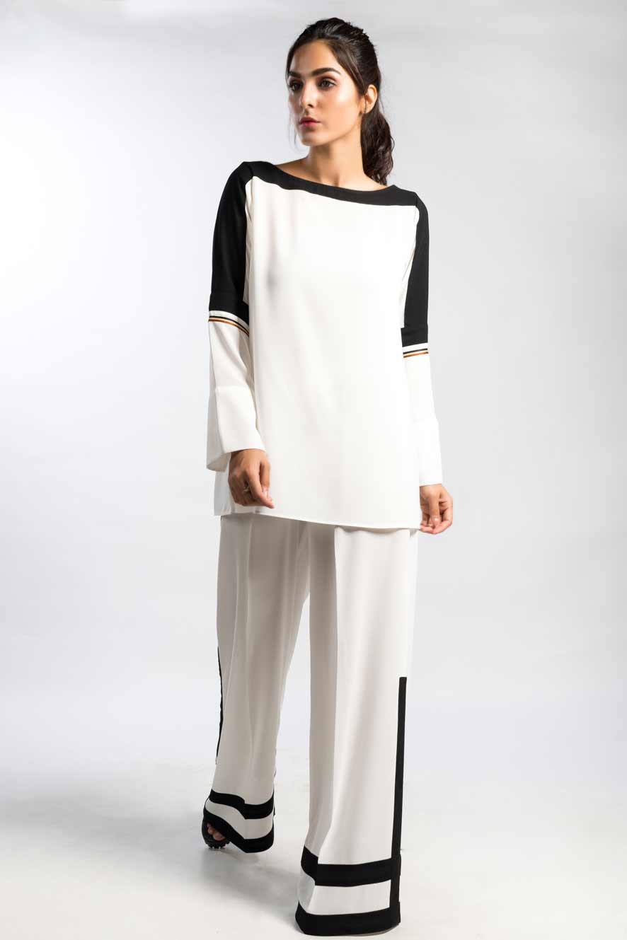 Latest color blocking dress in white and black colors