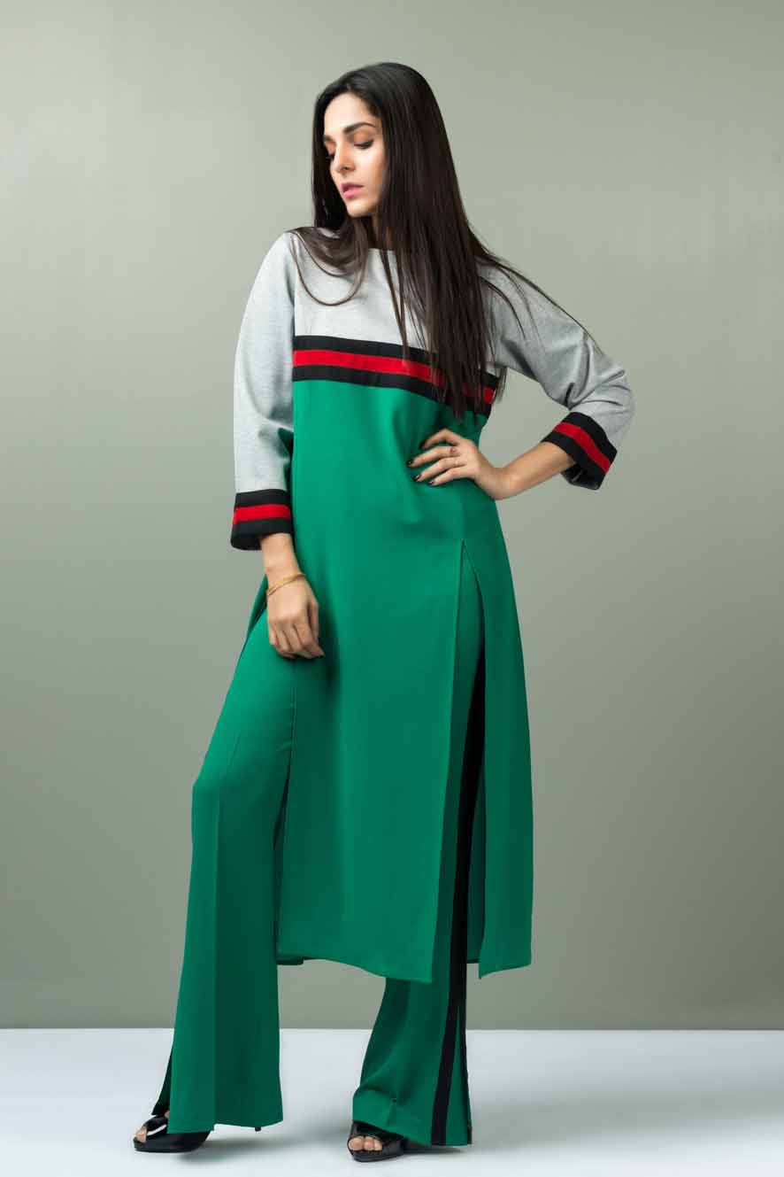 Green and white color blocking dress designs for girls