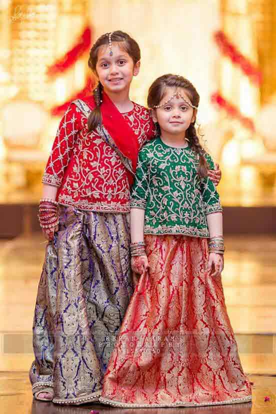 Latest green and orange lehnga choli dress designs for kids