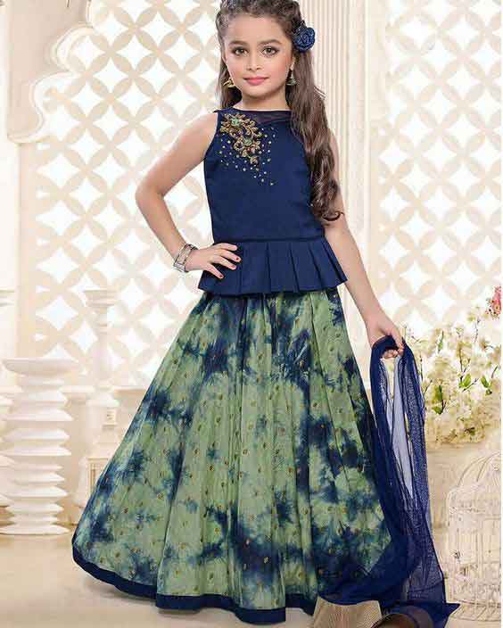 Kids lehnga choli in blue and green colors