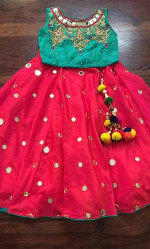 Green and red lehnga choli for little girls