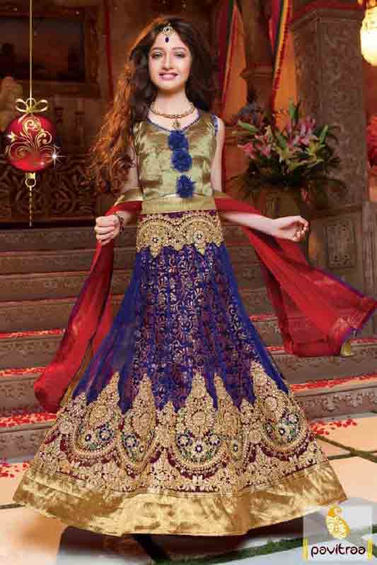 Kids blue and red lehnga choli designs