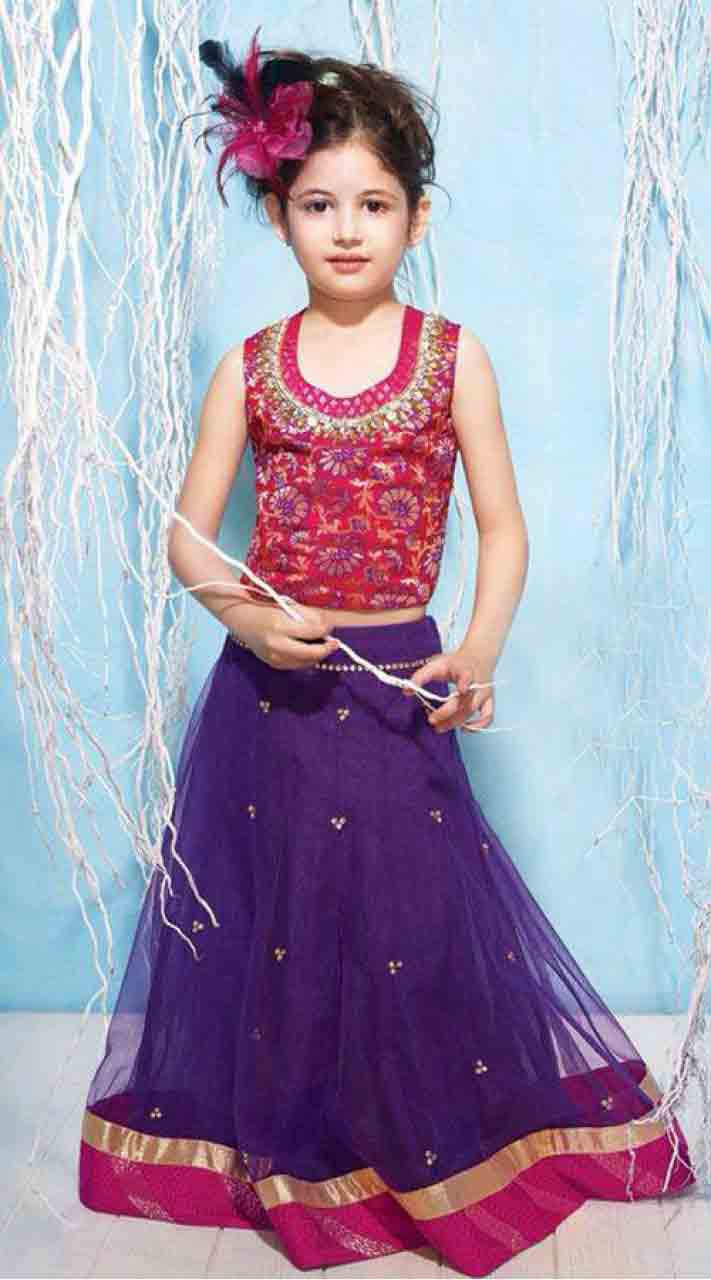 Kids lehnga choli dress designs in pink and blue colors