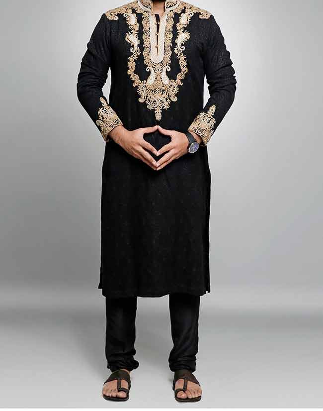 Latest black embroidered kurta designs for groom