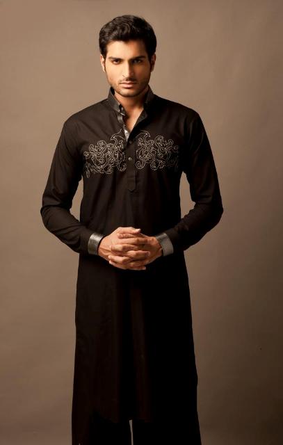 Simple black mehndi kurta designs for grooms