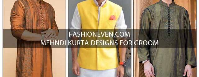 Green white and brown mehndi kurta designs for grooms