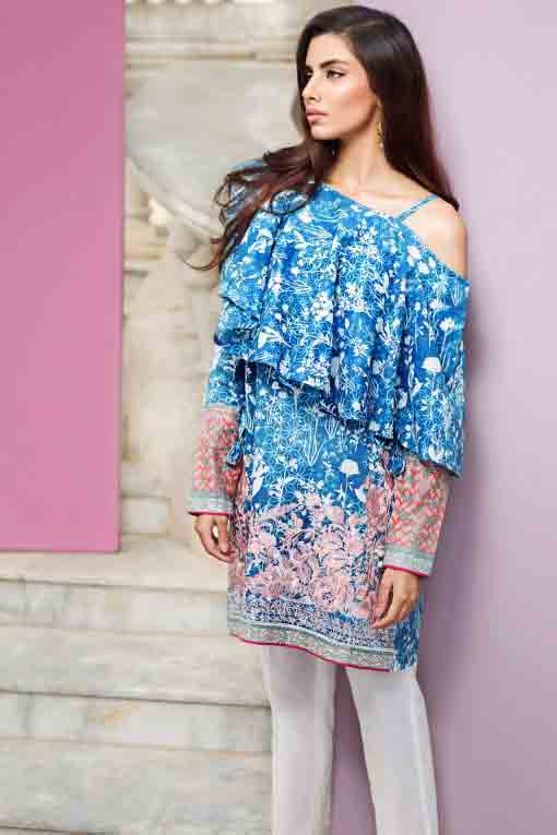 Pakistani blue off shoulder shirt designs