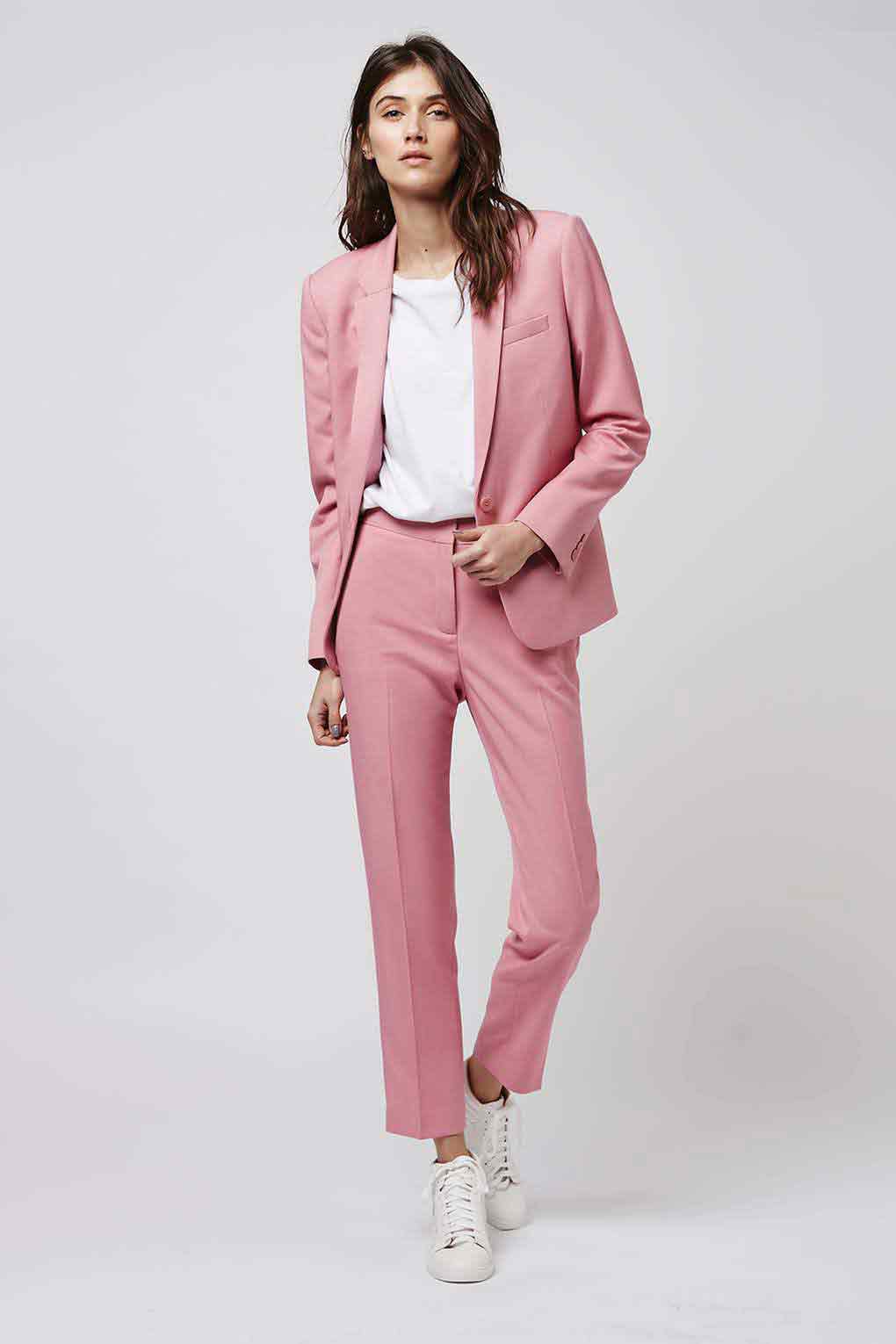 Latest pink and white business suit for ladies