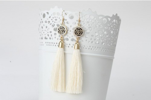 Latest white tassel earrings for Eid