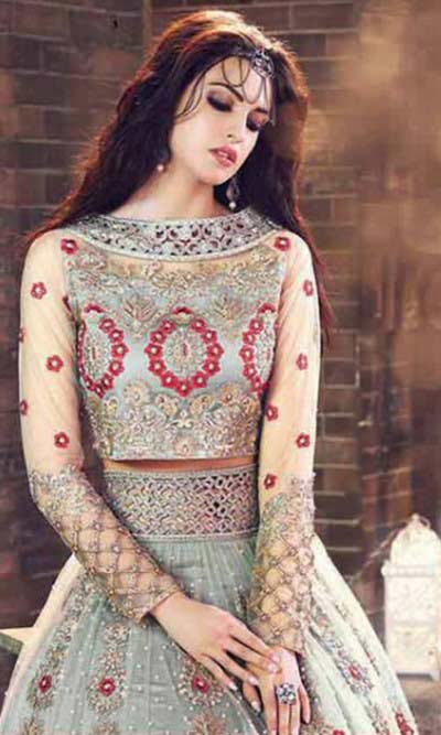 Pakistani grey lehenga choli for pear body