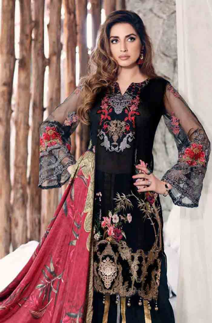 Pakistani black kameez and red dupatta for pear body