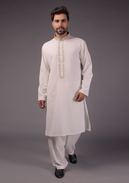 White embroidered kurta designs for eid