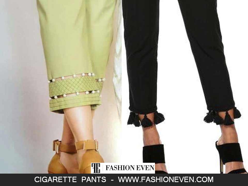 Cigarette pants with pearls and tassels designs in Pakistan