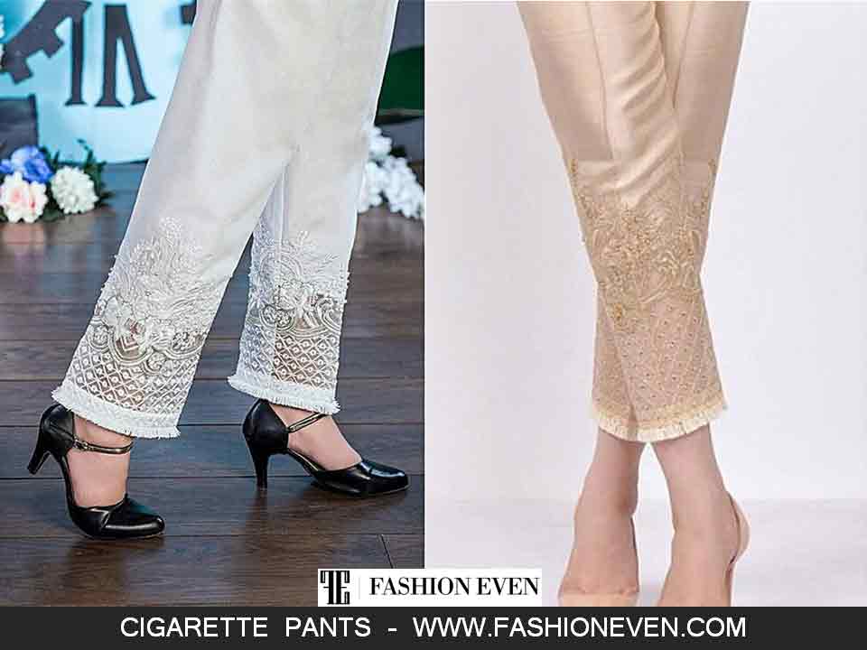 Embroidered cigarette trousers designs in Pakistan