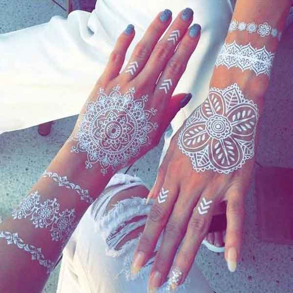 Round tikki white henna designs for hands