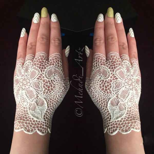 White lace glove henna designs