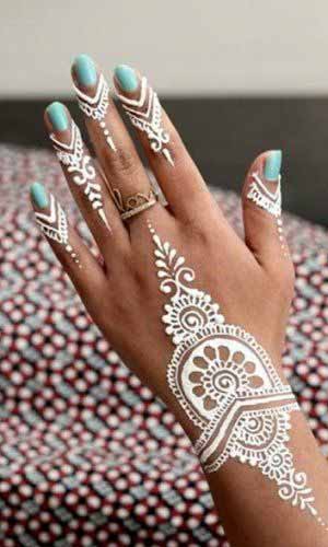 Thick white henna designs for hands