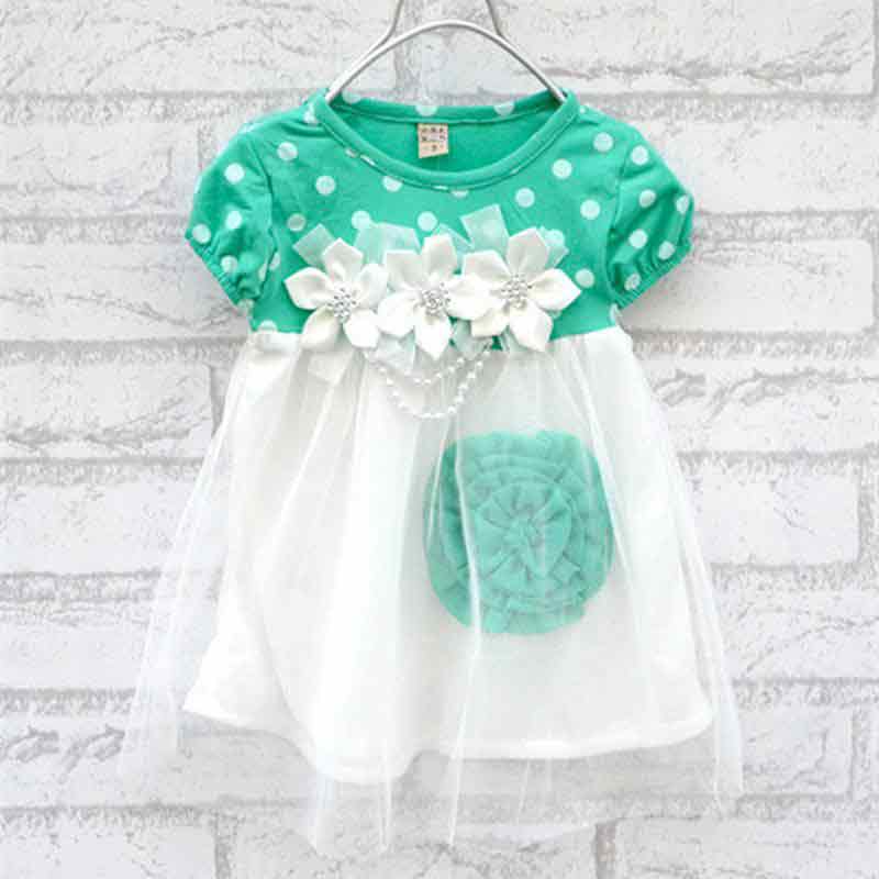 White and green baby girl dress for 14 August