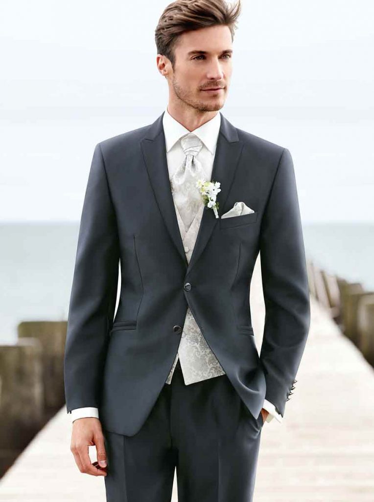 Grey suit with white shirt for groom