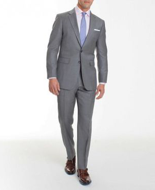 Grey wedding suit with blue tie for groom